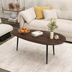 Costway Oval Coffee Table with Sturdy Metal Construction & Compact Design, Retro Sofa Table Walnut/Natural/Gray/Black