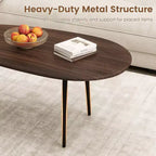 Costway Oval Coffee Table with Sturdy Metal Construction & Compact Design, Retro Sofa Table Walnut/Natural/Gray/Black