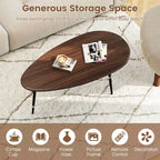 Costway Oval Coffee Table with Sturdy Metal Construction & Compact Design, Retro Sofa Table Walnut/Natural/Gray/Black