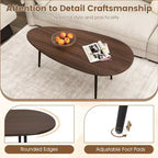 Costway Oval Coffee Table with Sturdy Metal Construction & Compact Design, Retro Sofa Table Walnut/Natural/Gray/Black