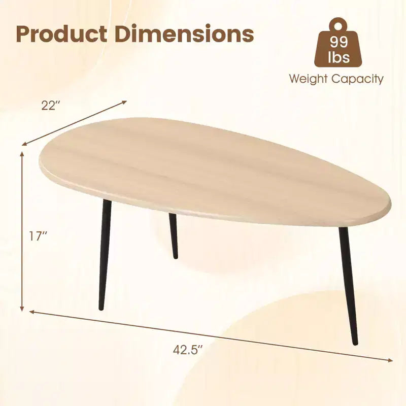 Costway Oval Coffee Table with Sturdy Metal Construction & Compact Design, Retro Sofa Table Walnut/Natural/Gray/Black