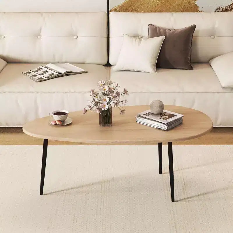Costway Oval Coffee Table with Sturdy Metal Construction & Compact Design, Retro Sofa Table Walnut/Natural/Gray/Black