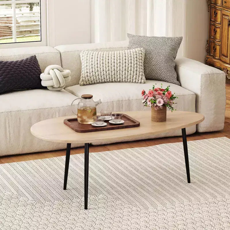 Costway Oval Coffee Table with Sturdy Metal Construction & Compact Design, Retro Sofa Table Walnut/Natural/Gray/Black