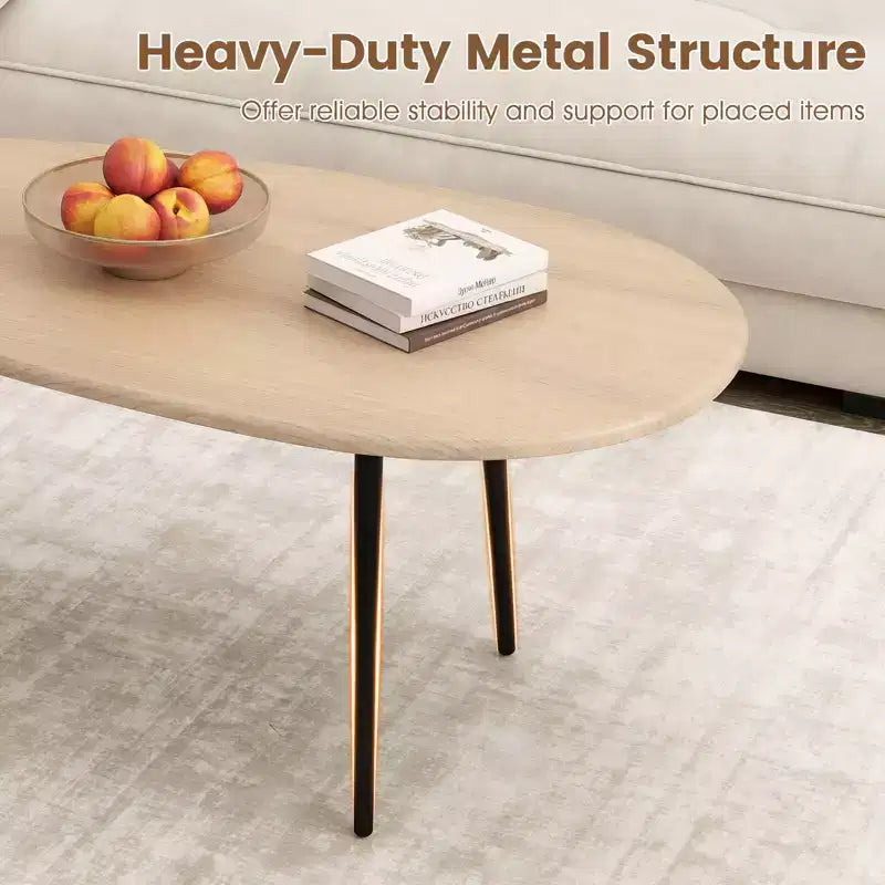 Costway Oval Coffee Table with Sturdy Metal Construction & Compact Design, Retro Sofa Table Walnut/Natural/Gray/Black