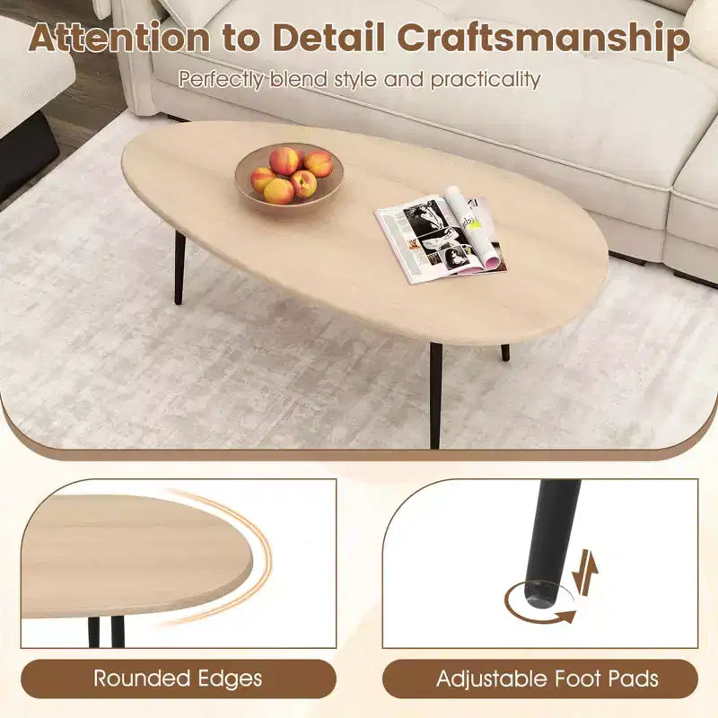 Costway Oval Coffee Table with Sturdy Metal Construction & Compact Design, Retro Sofa Table Walnut/Natural/Gray/Black