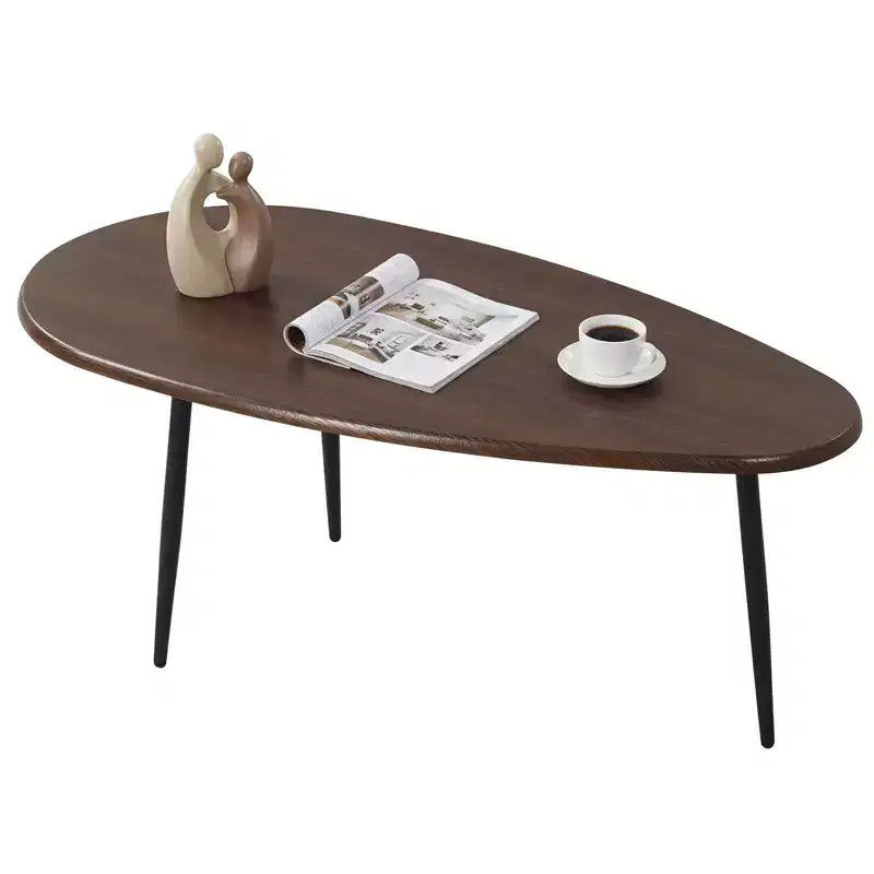 Costway Oval Coffee Table with Sturdy Metal Construction & Compact Design, Retro Sofa Table Walnut/Natural/Gray/Black