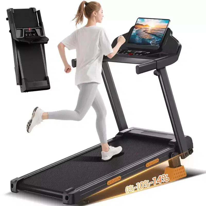 Home Incline Treadmill with Handle Bar, Foldable Walking Pad with LED Display, 7-Layer Shock Absorption, Quiet Motor, Large Capacity