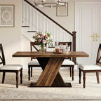 MAYEERTY 55 Farmhouse Dining Table, Dark Wood Grain 4-6 Seater Rectangular Kitchen Table, Easy Assembly