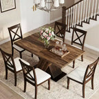 MAYEERTY 55 Farmhouse Dining Table, Dark Wood Grain 4-6 Seater Rectangular Kitchen Table, Easy Assembly