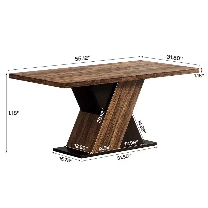 MAYEERTY 55 Farmhouse Dining Table, Dark Wood Grain 4-6 Seater Rectangular Kitchen Table, Easy Assembly