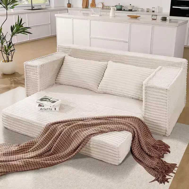 75 Inch Loveseat Sleeper Sofa, Convertible Futon Couch Bed with 2 Pillows, Boneless Pull Out Sofa for Living Room Bedroom, No Assembly