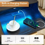 Comodino in Rattan di Legno, Confezione da 2, Stazione di Ricarica e Luci LED, Porte USB/Prese, 3 Cassetti in Rattan, Nero per Camera da Letto