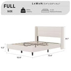 Full Size Bed Frame with Wingback Headboard, Velvet Upholstered Platform Bed Frame, Wood Slats Support, No Box Spring Needed, Noise-Free, Beige