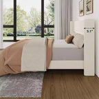 Full Size Bed Frame with Wingback Headboard, Velvet Upholstered Platform Bed Frame, Wood Slats Support, No Box Spring Needed, Noise-Free, Beige