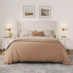 Full Size Bed Frame with Wingback Headboard, Velvet Upholstered Platform Bed Frame, Wood Slats Support, No Box Spring Needed, Noise-Free, Beige