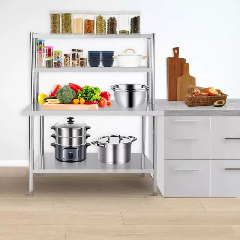 Garvee Tavoli Commerciali in Acciaio Inox, Tavolo da Preparazione con Ripiani Regolabili per Ristorante, Cucina, Argento