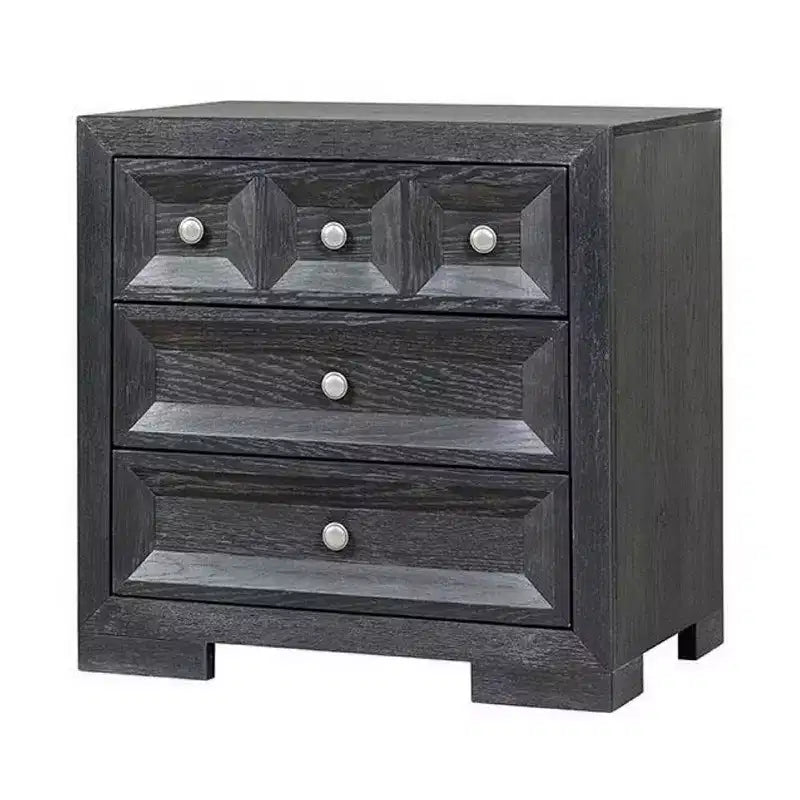 Comodino Royal Hampton Kizie, 3 cassetti, USB A-C, Legno nero anticato, 28 pollici