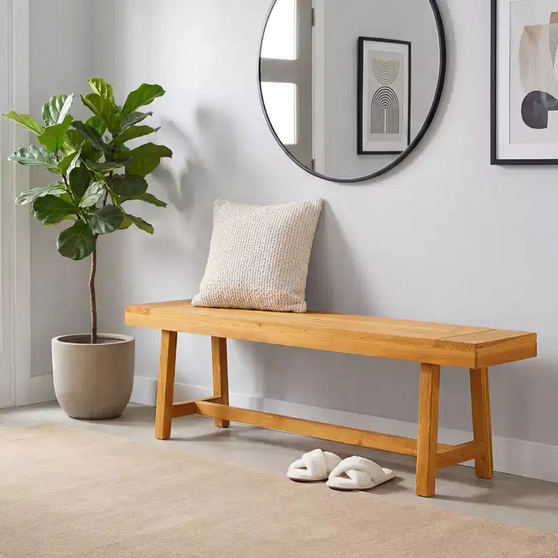 Costway Inch Solid Wood Bench Rustic Farmhouse Narrow Bench for up to 3 People
