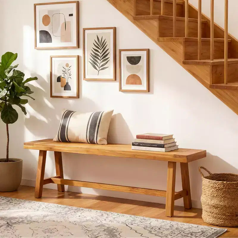 Costway Inch Solid Wood Bench Rustic Farmhouse Narrow Bench for up to 3 People