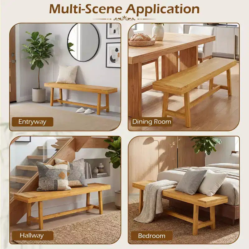 Costway Inch Solid Wood Bench Rustic Farmhouse Narrow Bench for up to 3 People