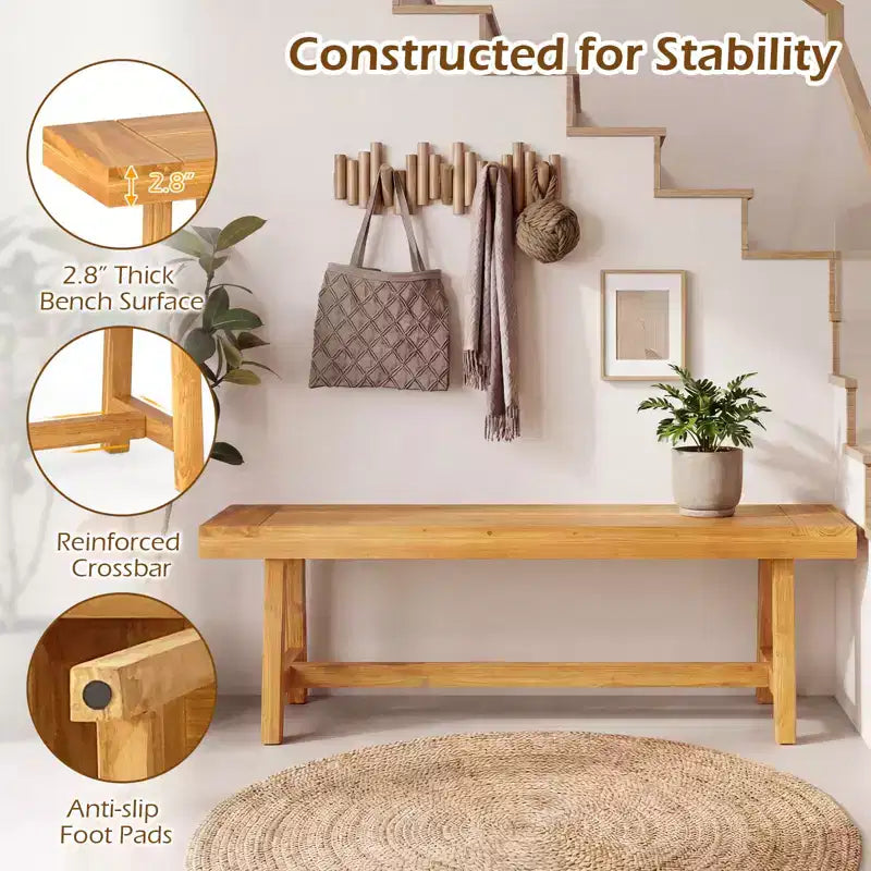 Costway Inch Solid Wood Bench Rustic Farmhouse Narrow Bench for up to 3 People
