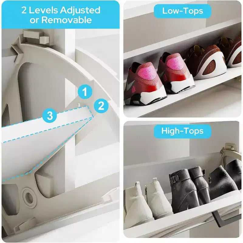 Zevemomo White Shoe Cabinet with 4 Flip Drawers, Hidden Shoe Rack with Adjustable Shelf for Entryway, Hallway, Living Room