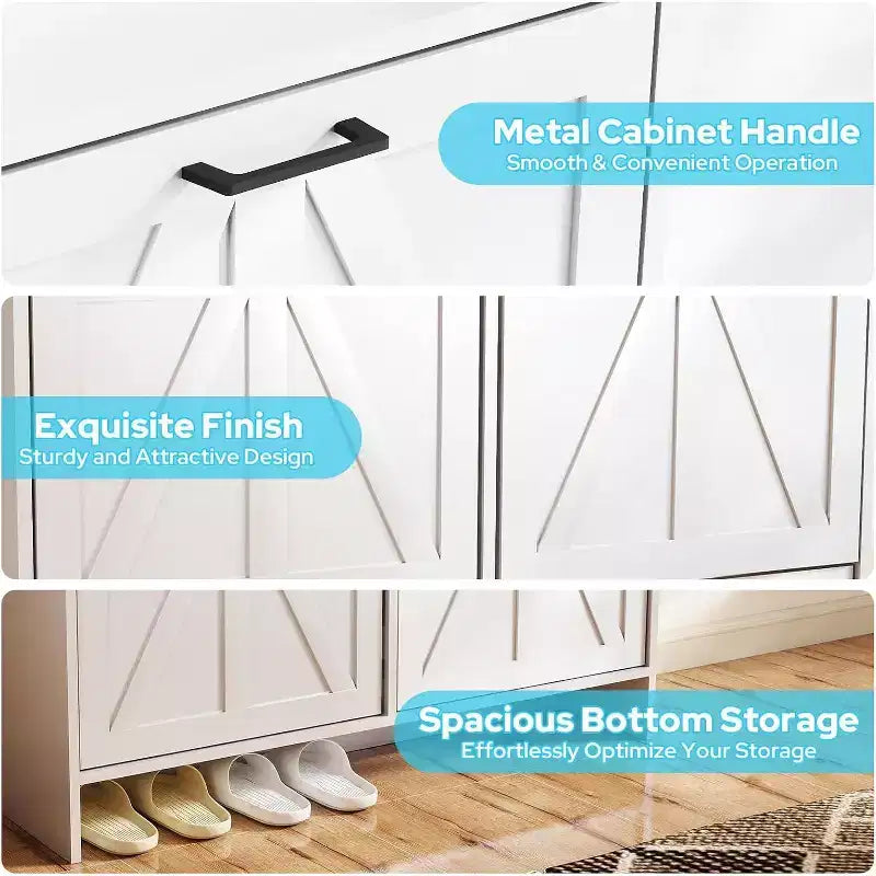 Zevemomo White Shoe Cabinet with 4 Flip Drawers, Hidden Shoe Rack with Adjustable Shelf for Entryway, Hallway, Living Room