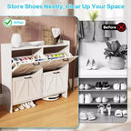 Zevemomo White Shoe Cabinet with 4 Flip Drawers, Hidden Shoe Rack with Adjustable Shelf for Entryway, Hallway, Living Room