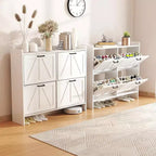 Zevemomo White Shoe Cabinet with 4 Flip Drawers, Hidden Shoe Rack with Adjustable Shelf for Entryway, Hallway, Living Room