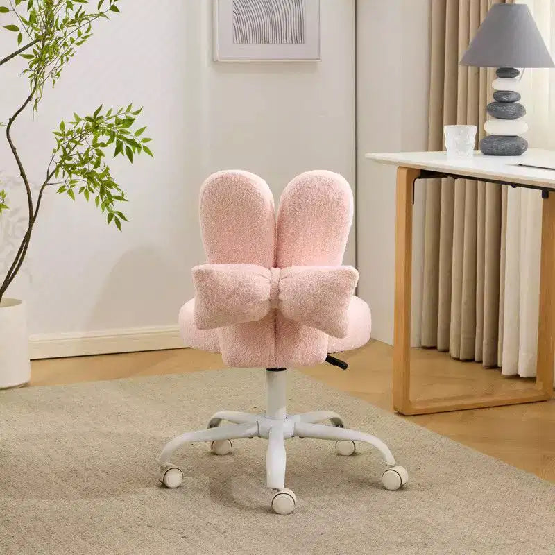 Karl Home | Adjustable Bow Teddy Fabric Bunny Ear Swivel Accent Chair Office Chair