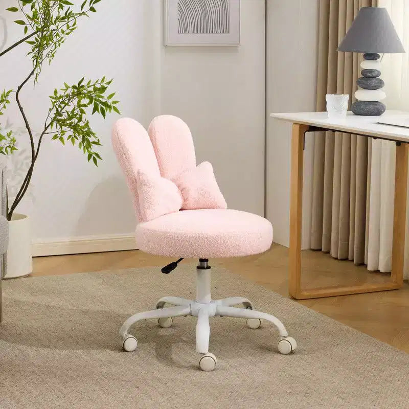 Karl Home | Adjustable Bow Teddy Fabric Bunny Ear Swivel Accent Chair Office Chair