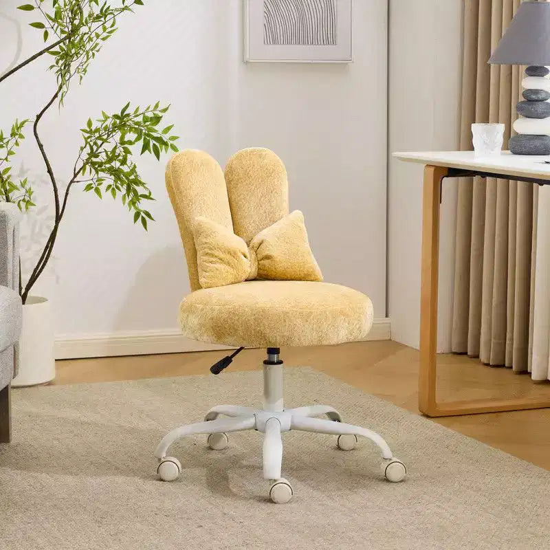 Karl Home | Adjustable Bow Teddy Fabric Bunny Ear Swivel Accent Chair Office Chair