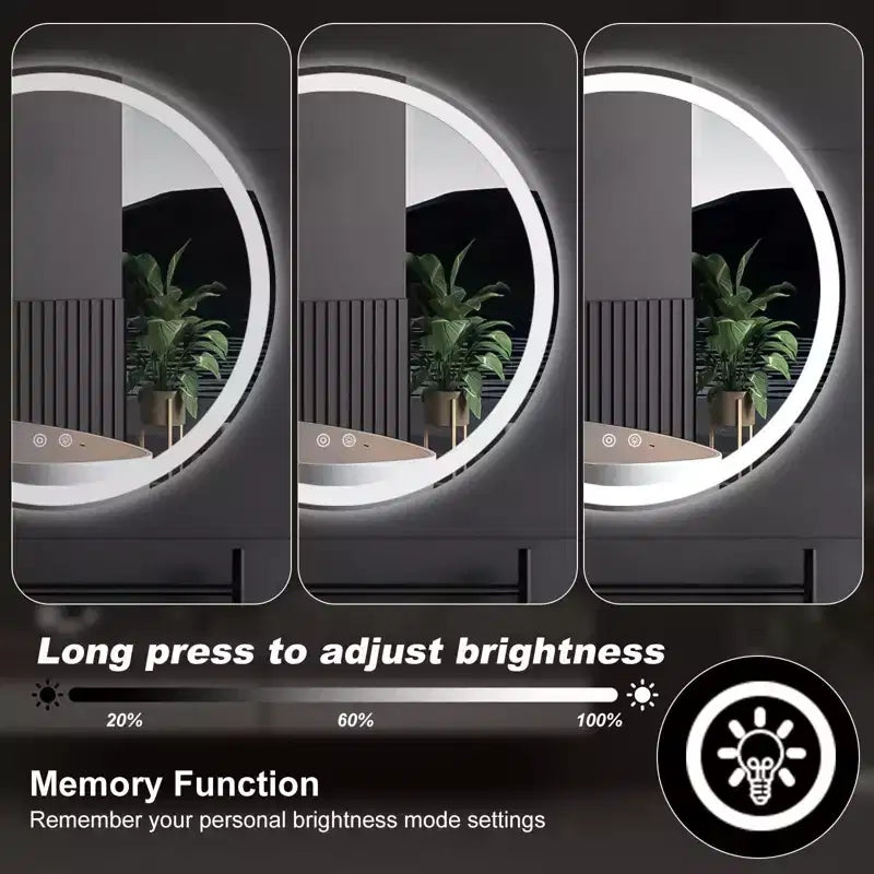 Specchio da Bagno Rotondo Antiappannamento a LED JIONJOY con Cornice, 3 Colori di Luce e Luminosità Dimmerabile per Mobile Lavabo