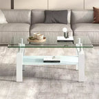Tempered Clear Glass Coffee Table, 2-Tier Modern Center Table with Storage for Living Room