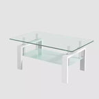 Tempered Clear Glass Coffee Table, 2-Tier Modern Center Table with Storage for Living Room