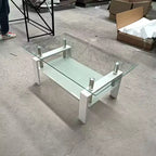 Tempered Clear Glass Coffee Table, 2-Tier Modern Center Table with Storage for Living Room