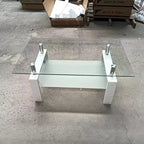 Tempered Clear Glass Coffee Table, 2-Tier Modern Center Table with Storage for Living Room