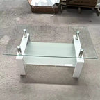 Tempered Clear Glass Coffee Table, 2-Tier Modern Center Table with Storage for Living Room