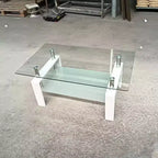 Tempered Clear Glass Coffee Table, 2-Tier Modern Center Table with Storage for Living Room