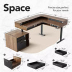 65.5 X 57.6 In Electric L Shaped Standing Desk with 6 Storage Drawers and File Cabinet, 2-Tier Corner Height-adjustable standing desk, Walnut