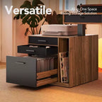 65.5 X 57.6 In Electric L Shaped Standing Desk with 6 Storage Drawers and File Cabinet, 2-Tier Corner Height-adjustable standing desk, Walnut