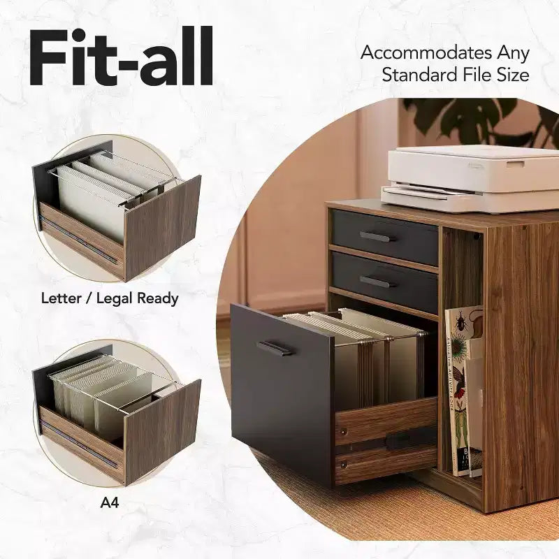 65.5 X 57.6 In Electric L Shaped Standing Desk with 6 Storage Drawers and File Cabinet, 2-Tier Corner Height-adjustable standing desk, Walnut