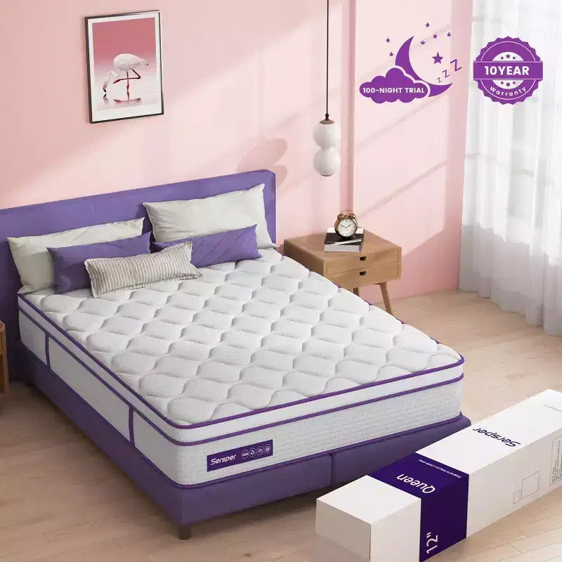 Sersper 12 Euro Top Memory Foam Spring Hybrid Mattress - Compatible with Platform Bed, Box Spring, or Slat Base