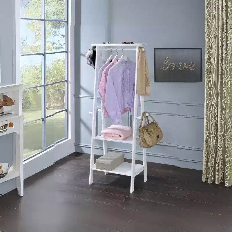 GDFStudio Chinedu Modern 59 Tall Wooden Coat Rack with 3 Open Shelves