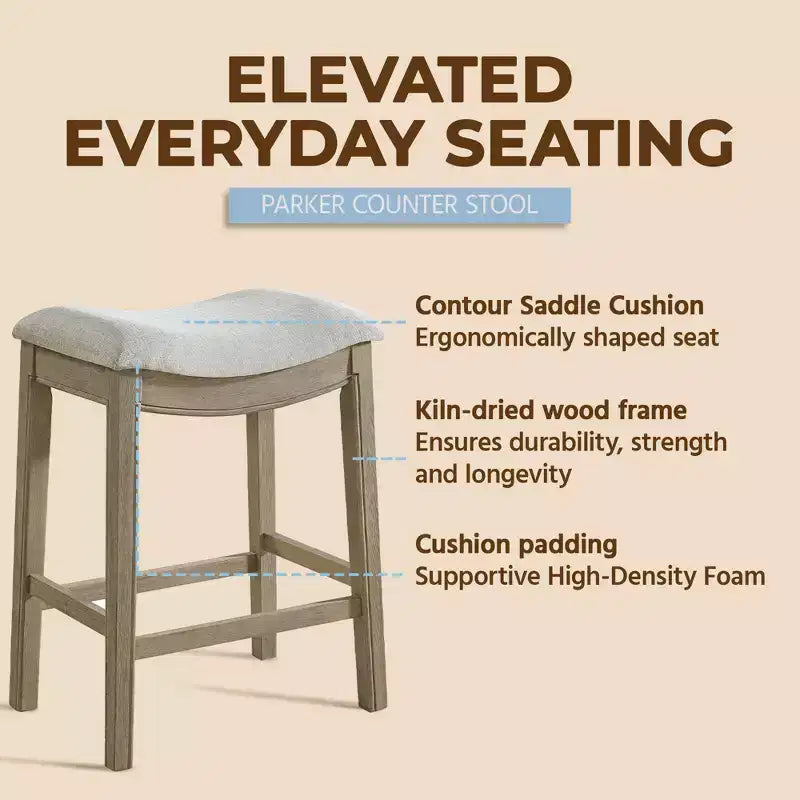 ROME + OAK Parker Backless Saddle Counter Stool, Reclaimed Oak, Grey, 3 Pack