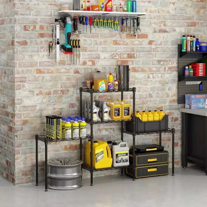 Modular Heavy-Duty Carbon Steel Storage Rack | Adjustable Shelves, Freestanding Organizer for Garage/Office, Black
