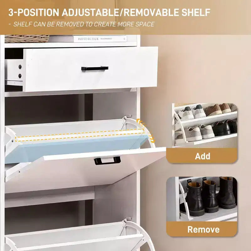 Karl Home 2-Drawer Shoe Cabinet With Flip Top Cushioned Stool 1 Hook 46.1 inches Width