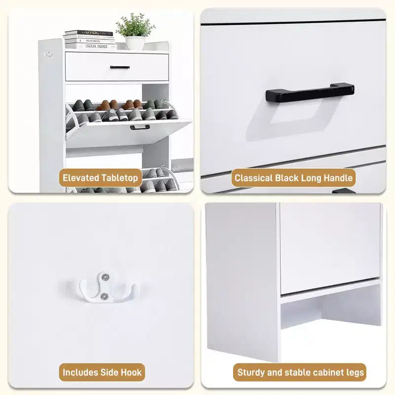 Karl Home 2-Drawer Shoe Cabinet With Flip Top Cushioned Stool 1 Hook 46.1 inches Width