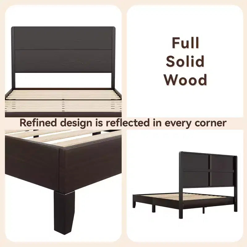 Dyonery Platform Bed Frame with 50 Tall Headboard, Solid Wood Slat Support, Noise-Free Mattress Foundation, No Box Spring Needed