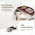 GDFStudio Bennett Modern Contemporary Upholstered Wood Round Storage Ottoman with Casters and Reversible Tray Lids